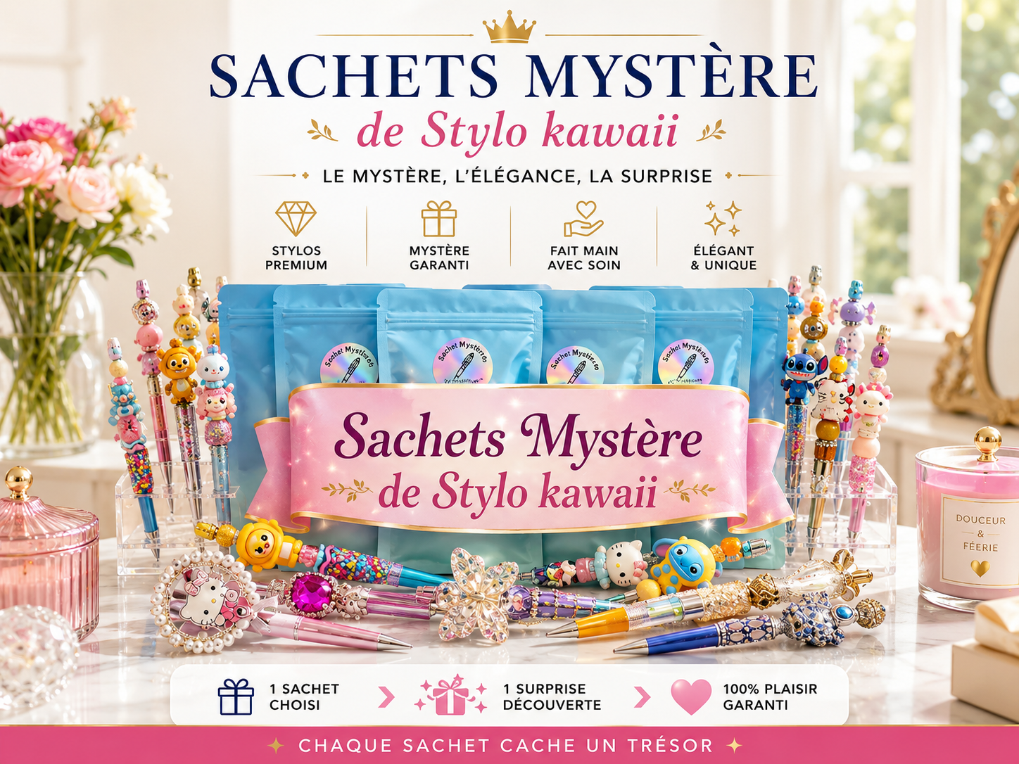 Sachet Mystère de Stylos Kawaii Faits Main